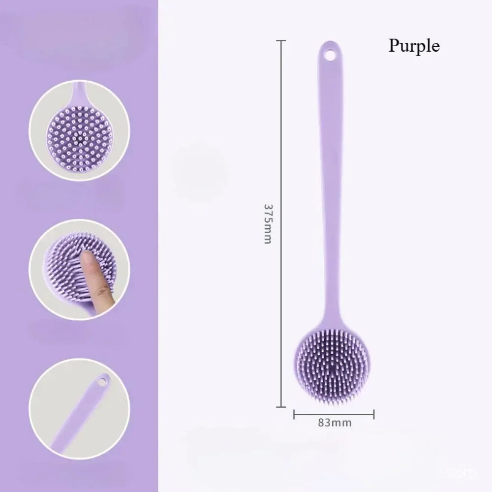 Silicone Long Handle Shower Brush Soft Haired Lazy Bath Tools Back Scrubber Sponge Exfoliating Skin Massager Bathroom Tools