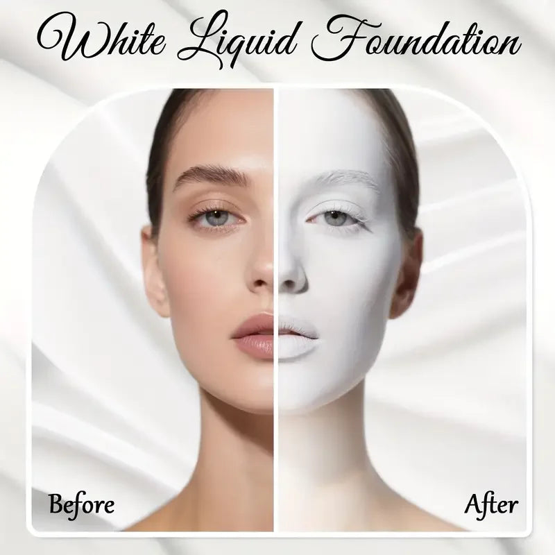 White Liquid Foundation, Full Coverage Heavy Duty Coverage, Creamy Liquid Formula for Goth Makeup, Cosplay, Long-Lasting Matte
