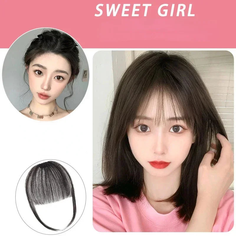 Synthetic Air Bangs Hair Clip-In Extension Heat Resistant Invisible Hairpiece Women Natural Black Bangs Hair Clip Hair Extension
