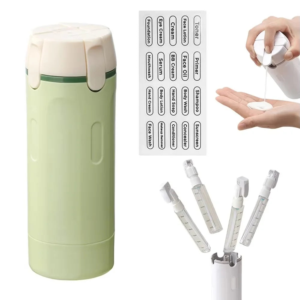 4-in-1 Travel Refillable Bottles, Portable Toiletries and Cosmetics Containers for Shampoo, Body Wash, Travel Storage Bottles