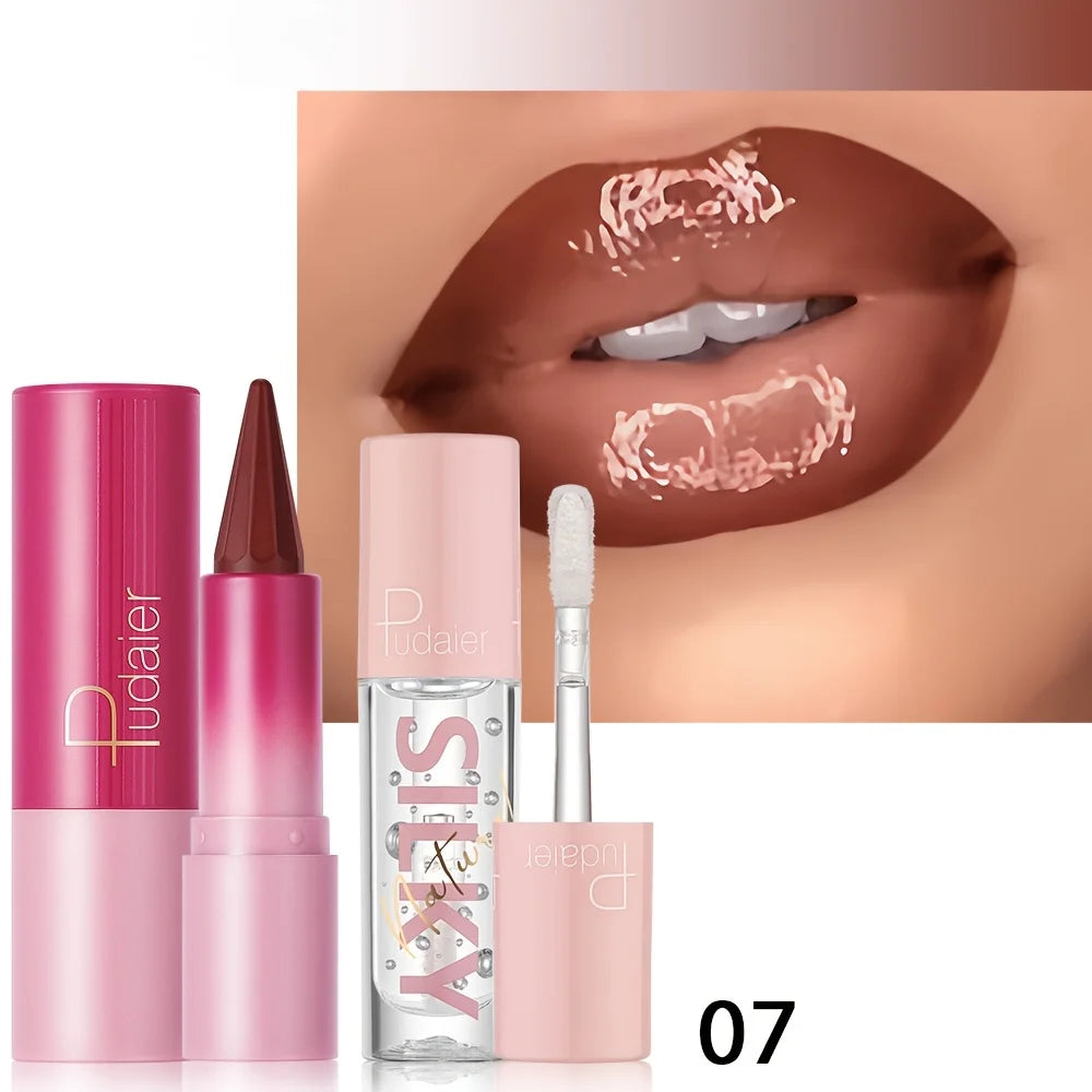 Silky lipstick and nourishing lip oil set, matte matte pointed lipstick, dual-purpose, Christmas gift choice.