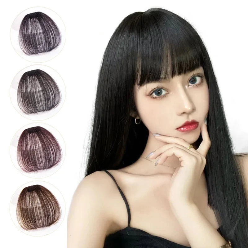 Synthetic Air Bangs Hair Clip-In Extension Heat Resistant Invisible Hairpiece Women Natural Black Bangs Hair Clip Hair Extension