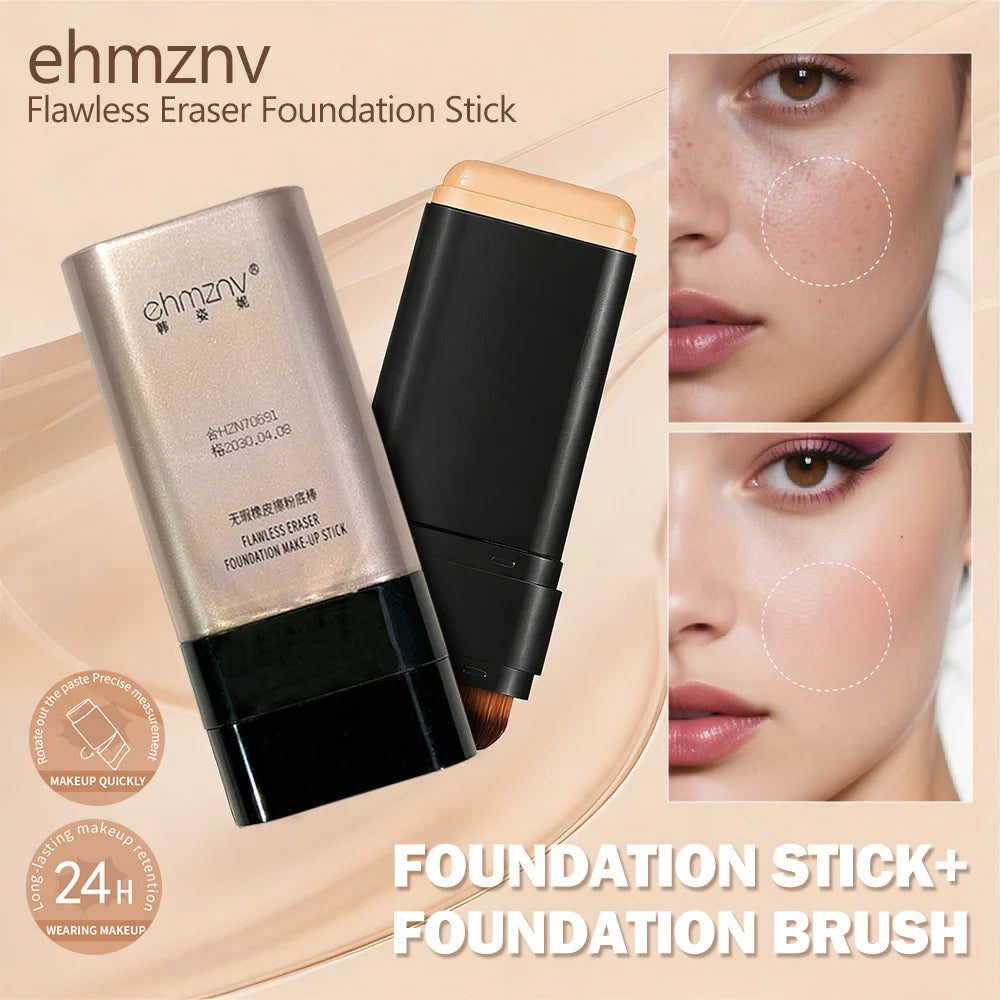 Dual-Head Foundation Stick | Built-in Brush, One-Step Application & Touch-Up, Lightweight & Long-Lasting, No Cakey