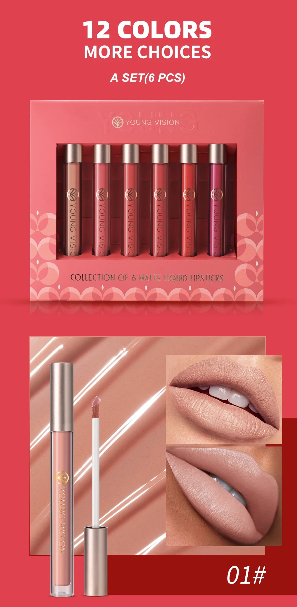 6pcs/pack lip gloss set, long-lasting non stick cup liquid lipstick velvet matte lip gloss