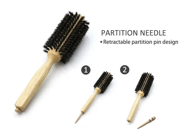 Professional 6 Sizes Barber Salon Wood Handle Boar Bristles Round Brush Removable Tail Hairdresser Hair Brush Hair Round Combs