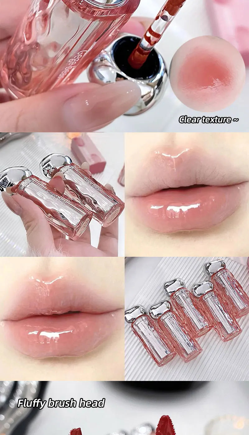 Crystal translucent lip glaze moisturizing water is not easy to fade natural color mouth red lip glaze