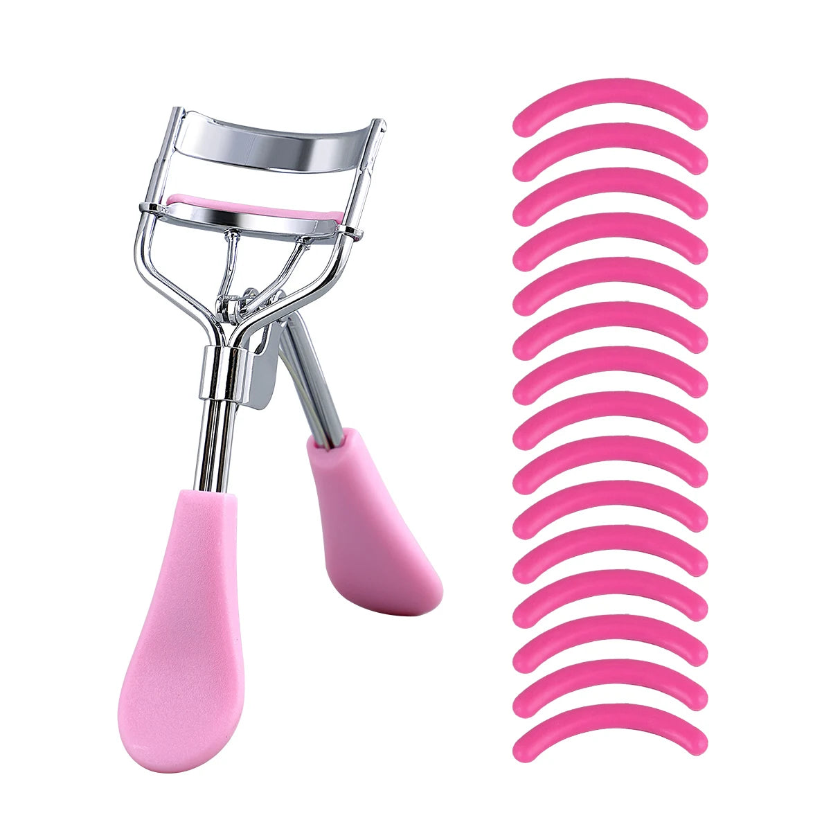 Portable Eyelash Curler with 15 Silicone Pads and Stainless Steel Eyelash Curler, Used for Eyelash Extensions and Curling Tools
