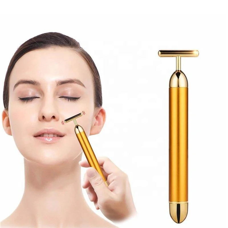 24K Electric Face-Lifting Rose Gold Stick T-Shaped Tacial Massager Skin Tightening Electric Beauty Instrument