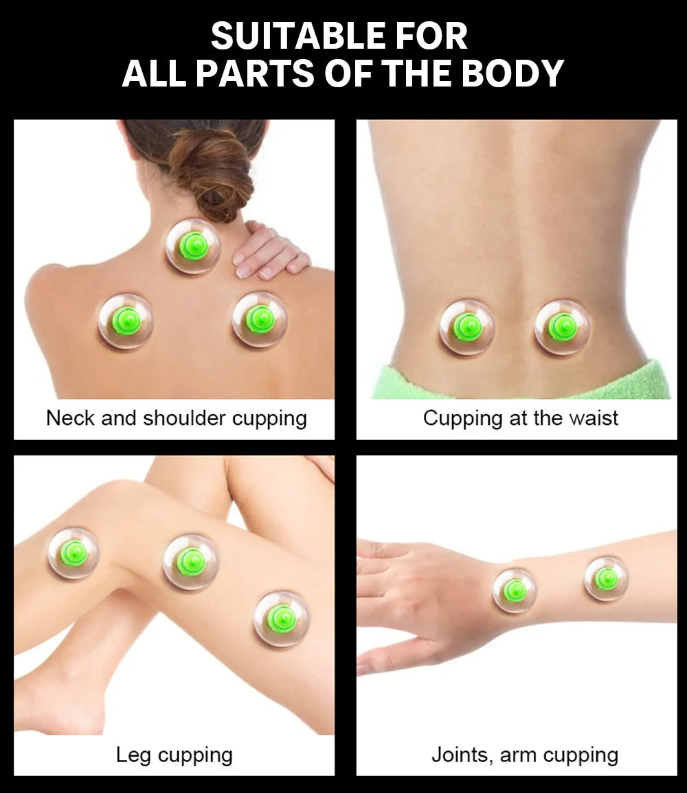 6 Suction Cups for Back-Vacuum Cupping Massage Kit w/ Pump Gun Body Massage Anti-Cellulite