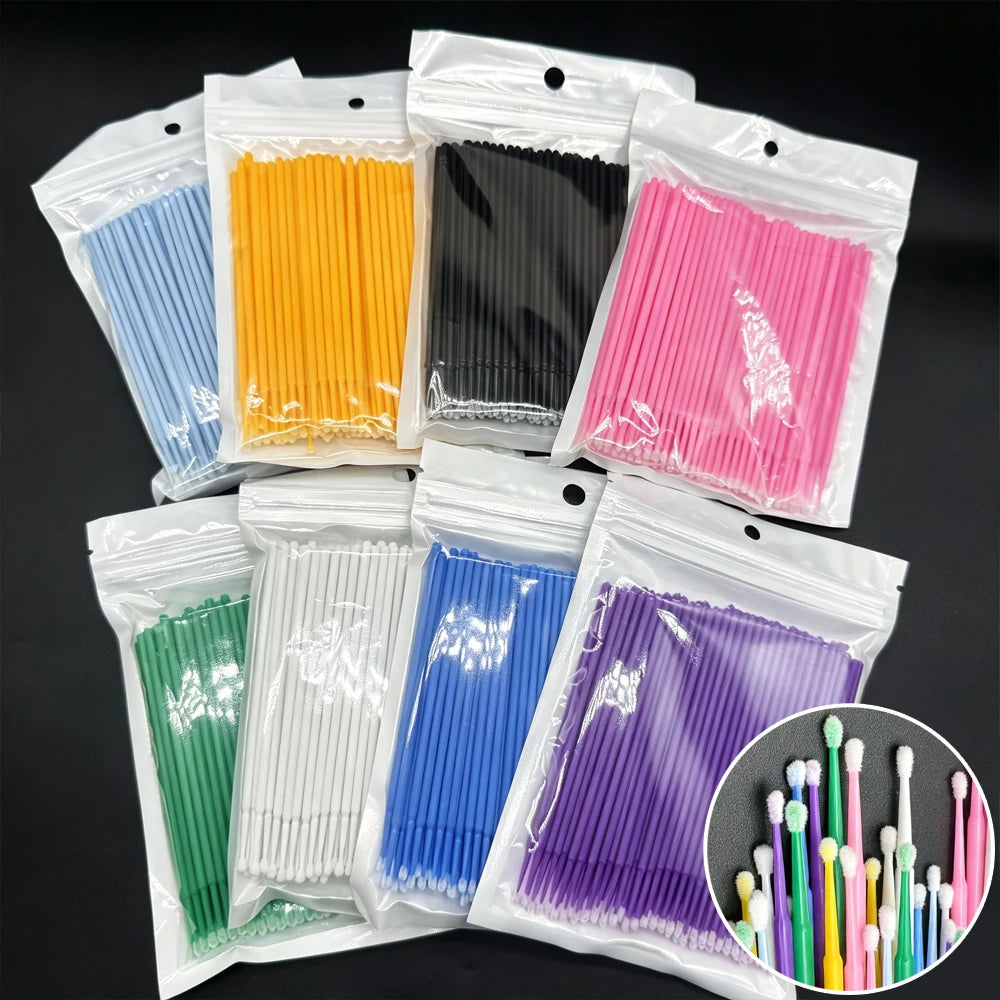100Pcs Eyelash Cleaning Brush Lash Extension Micro Cotton Swab Individual Eyelashes Microbrush Beauty Makeup Clean Remover Tools