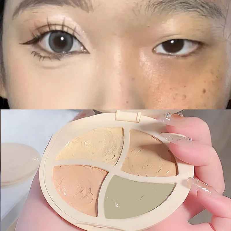 4 in 1 waterproof concealer palette, long-lasting moisturizing natural, creamy texture, covers blemishes/dark circles/acne