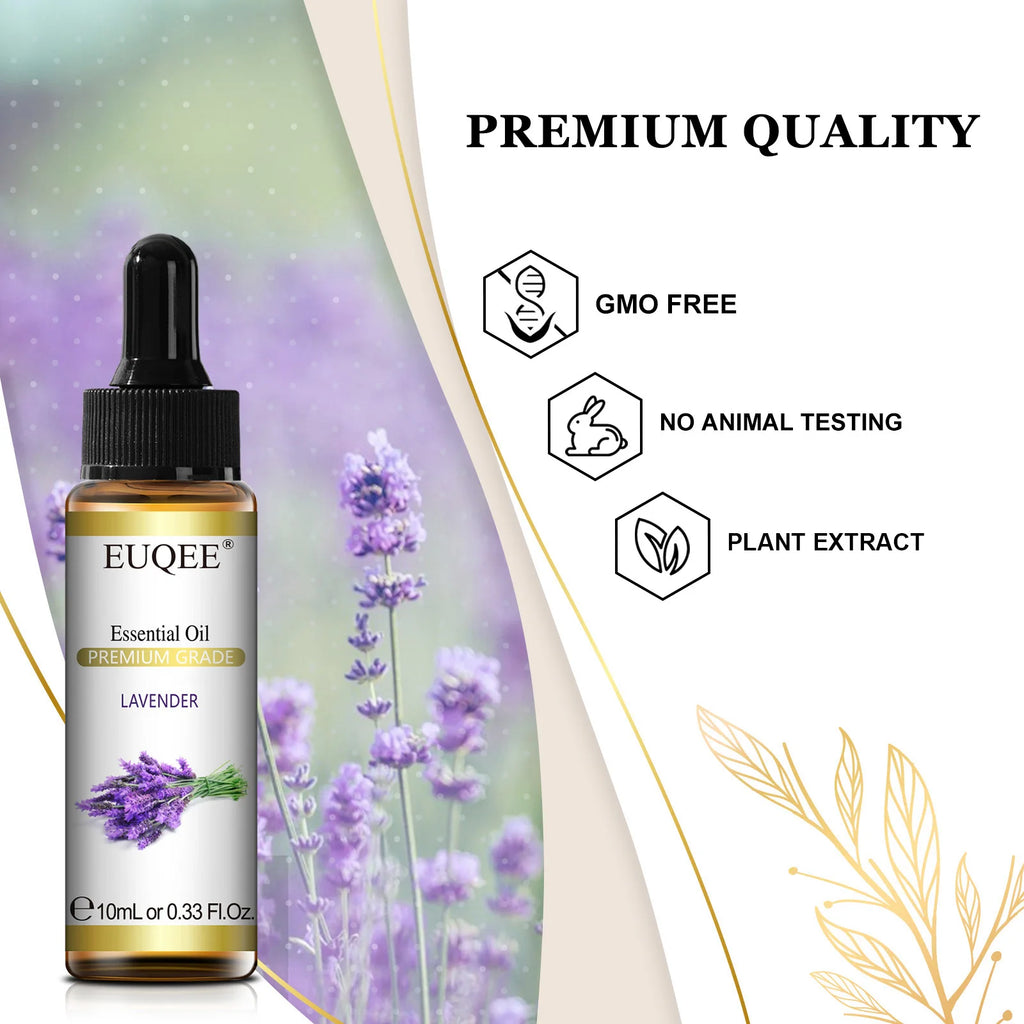 EUQEE 10ml Pure Natural Essential Oil Lavender Jasmine Eucalyptus Vanilla Sandalwood Sweet Orange Lemon Oregano Rose Fragrance