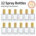 12pcs+6 accessories 15ml transparent perfume spray bottle, including 12 spray bottles, 3 funnels, and 3 sub-packing artifacts