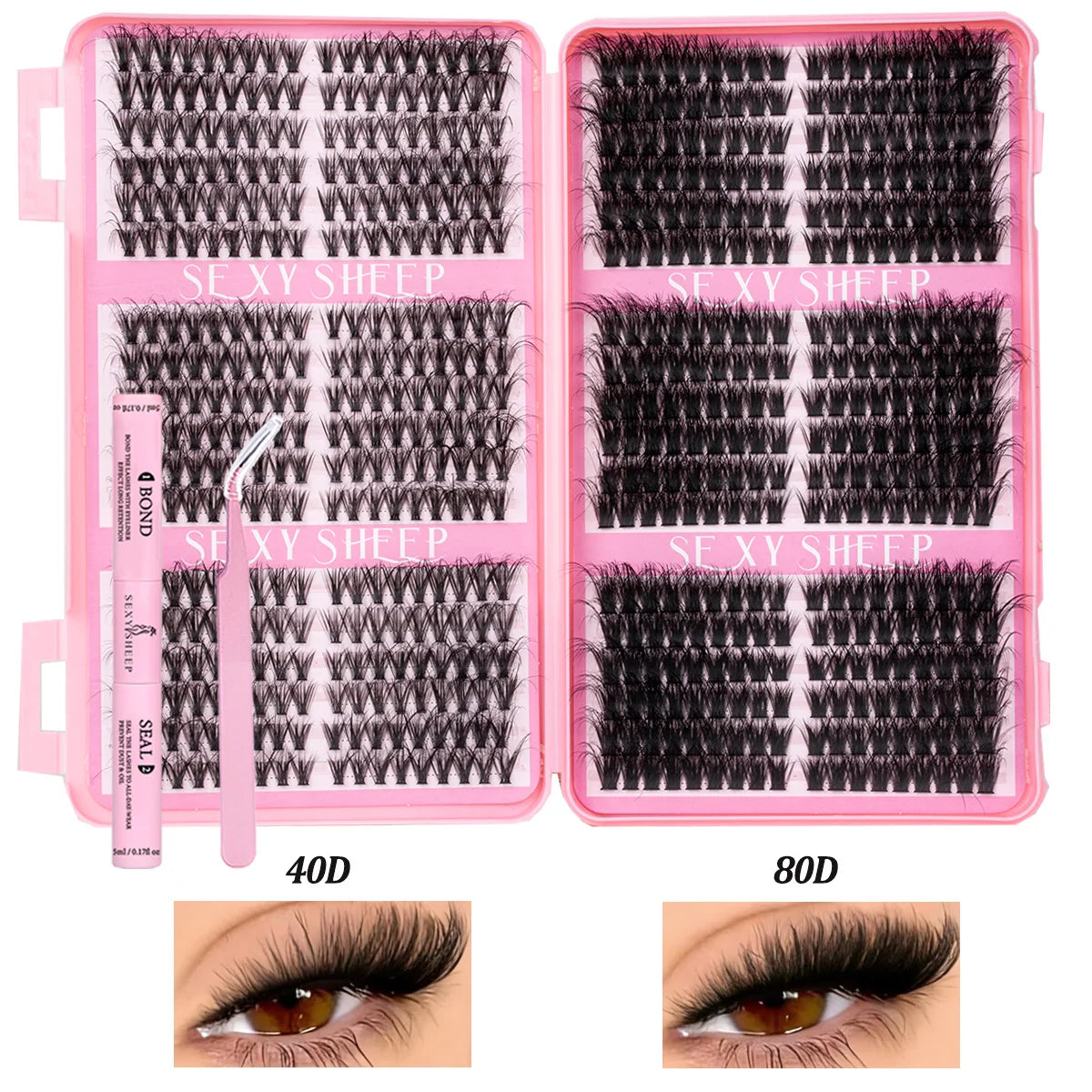 Lash Clusters Kit Cat Lashes with Lash Bond & Seal Cluster Eyelash Extensions Mix Styles Eyelash Clusters Kit DIY at Home Makeup