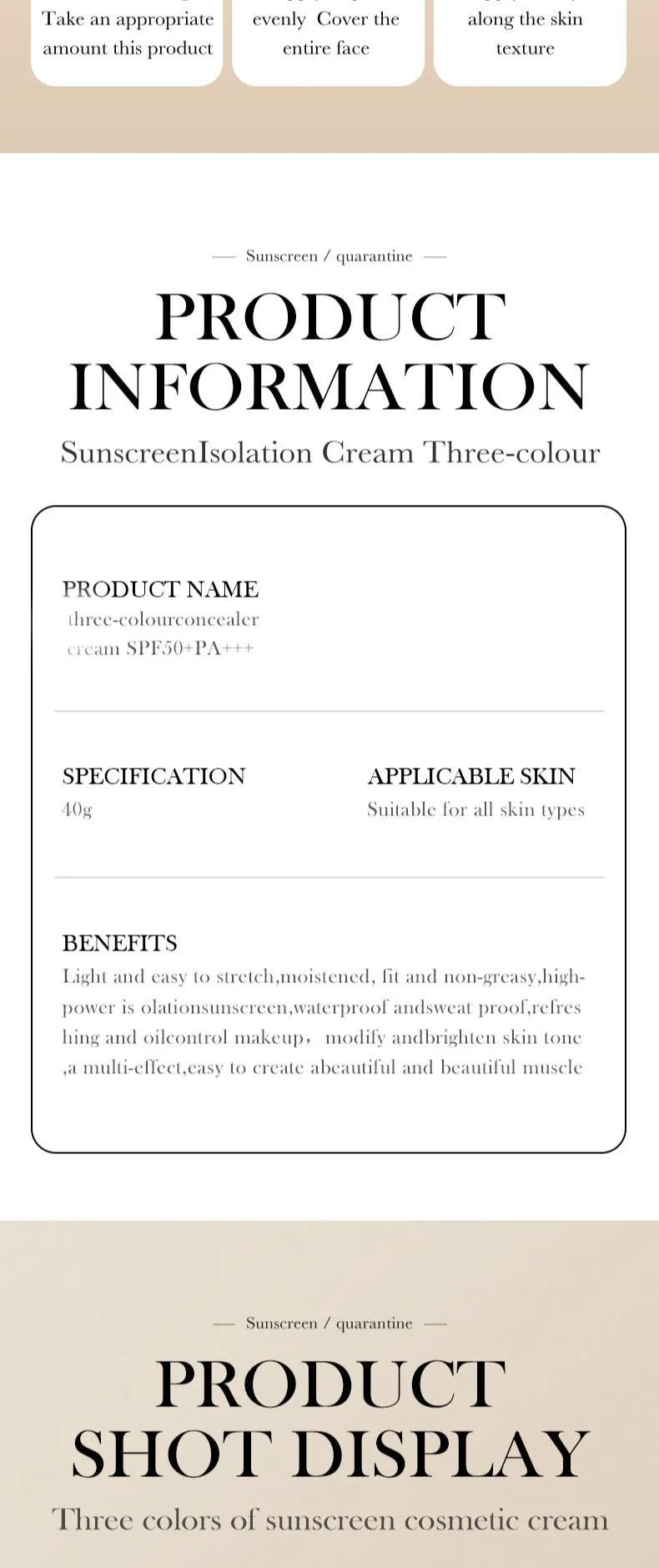Face Makeup Primer Tri-color Cream Contour Color Isolation Waterproof Makeup Foundation Natural Makeup Base Cream 40g
