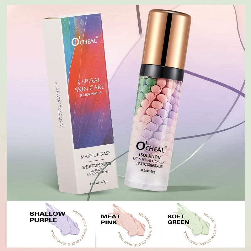 O‘’CHEAL One-Step Three Color Spiral Contour Isolation Primer Moisturizing Cream Face Care Corrector Foundation Makeup Cosmetic