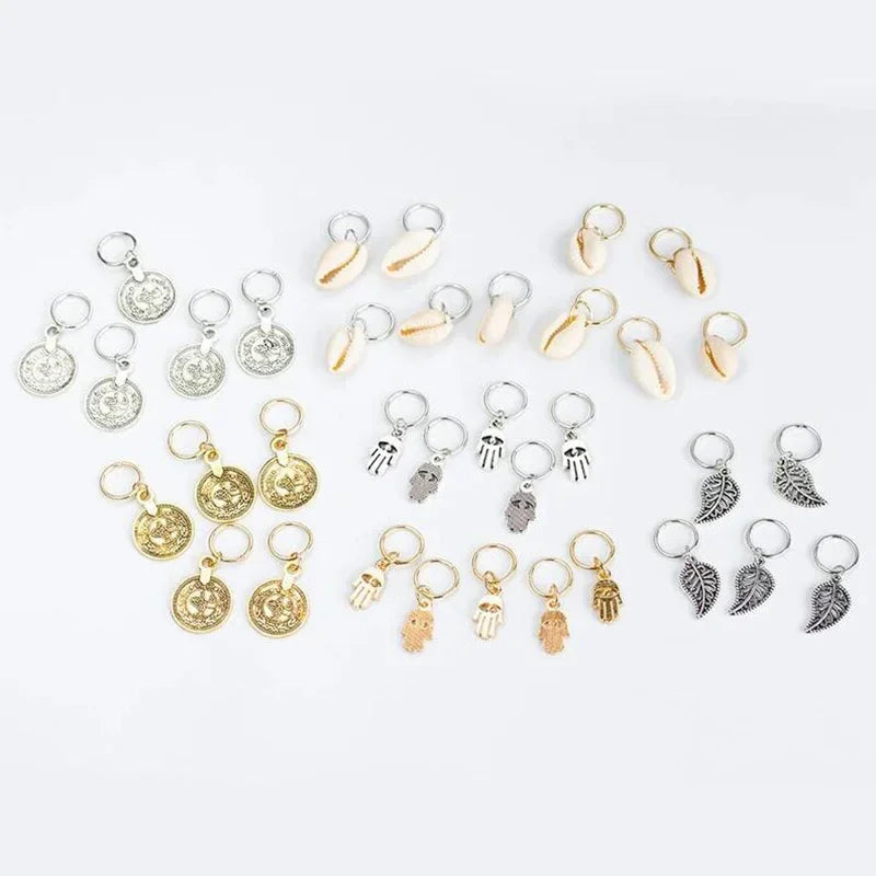 5-8Pcs Metal Hollow Out Hair Ring Accessories,Beads Hair Braid Rings Clips Dread Locks Hair Braiding Metal Cuffs Decoration Gold
