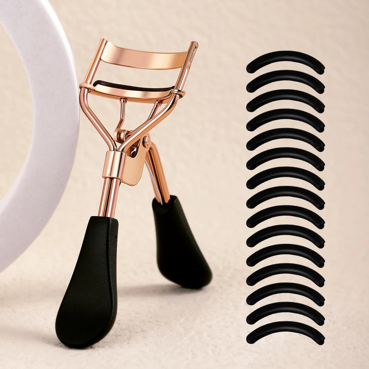 Portable Eyelash Curler with 15 Silicone Pads and Stainless Steel Eyelash Curler, Used for Eyelash Extensions and Curling Tools