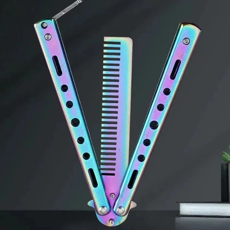 Butterfly Knife Comb, Foldable Comb, Stainless Steel Beard Brush, Salon Hair Styling Tool. Christmas, Halloween and Thanksgiving