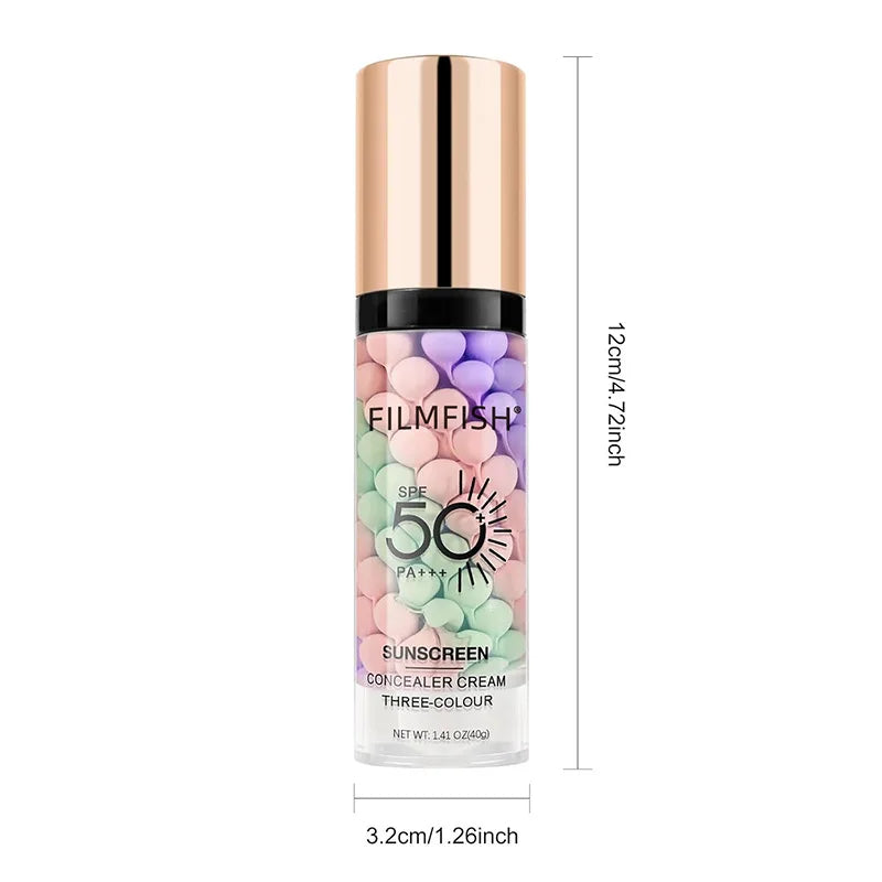 Face Makeup Primer Tri-color Cream Contour Color Isolation Waterproof Makeup Foundation Natural Makeup Base Cream 40g