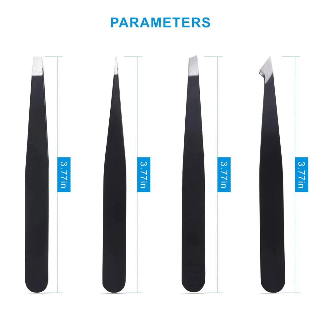 Professional Stainless Steel Eyelash & Eyebrow Grooming Tweezers Set 5-Piece Private Label with Slanted Tip Cheaper Shipping