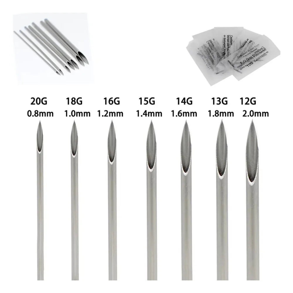Audersigt  10/100pcs Body Piercing Needles 14G 16G 18G Stainless Steel Disposable Ear Nose Navel Nipple Lip Piercing Needle