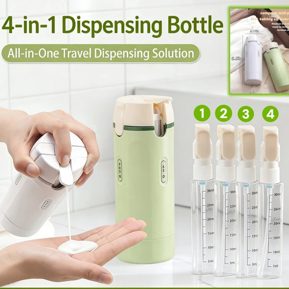 4-in-1 Travel Refillable Bottles, Portable Toiletries and Cosmetics Containers for Shampoo, Body Wash, Travel Storage Bottles