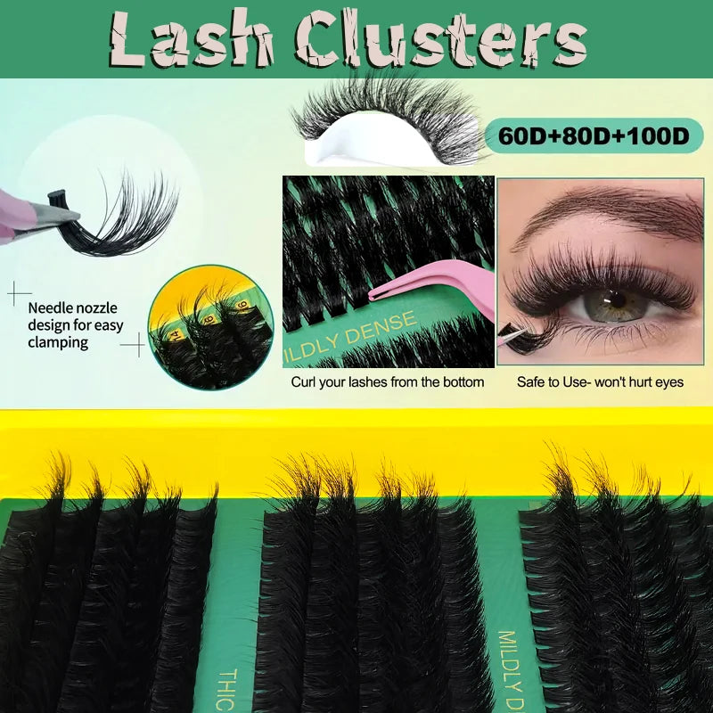 60D80D100D Thick False Eyelashes with Mixed Length, D Curl Cat-Eye Style for a Fluffy And Dramatic Look Suitable for Beginners