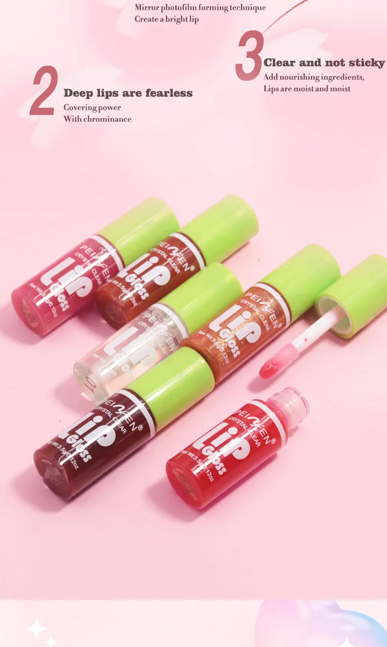 6 Pieces Glass Mirror Lip Gloss Set Hydrating Lightweight Lip Balm Glossy Shimmer Sheer Tint Peach Cherry Pink
