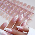 120pcs French Pearlescent Fake Nails Short Almond Full Cover Press On Nail White Edge Design 12Sizes Pink French-False Nail Tips