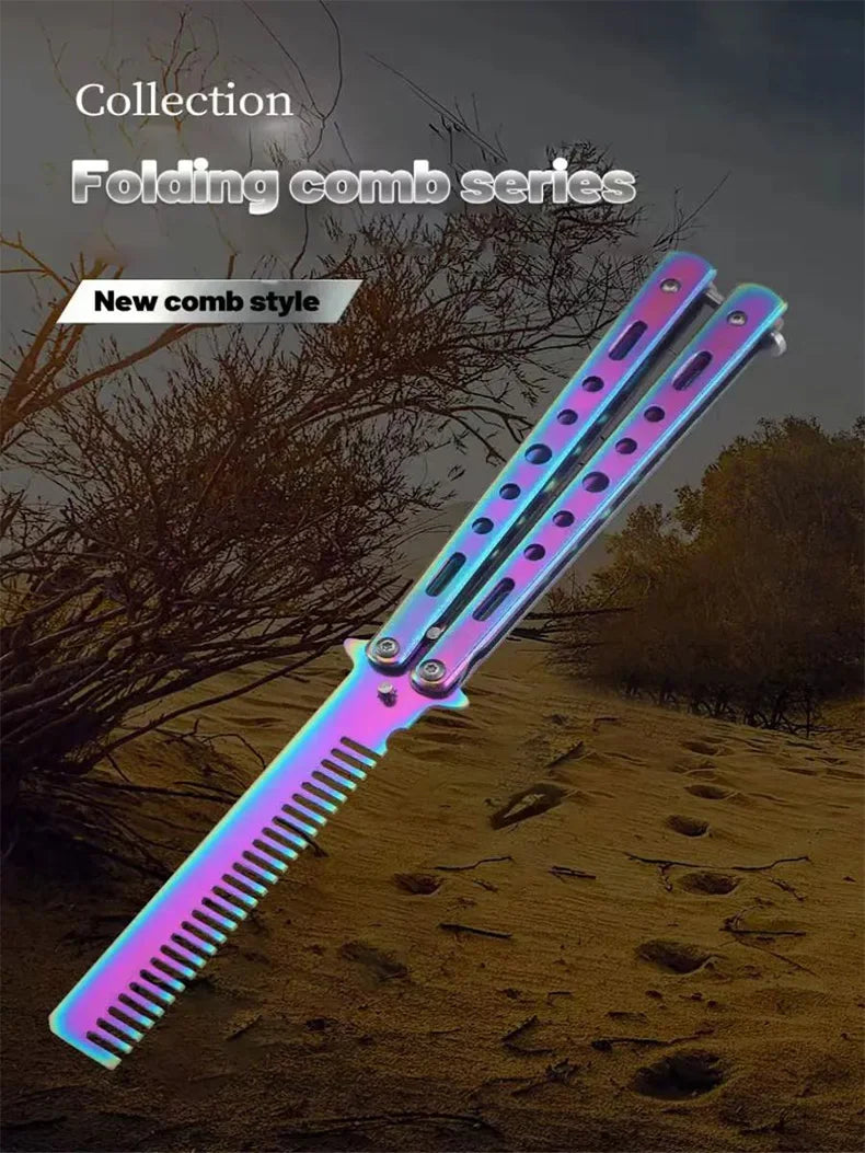 Butterfly Knife Comb, Foldable Comb, Stainless Steel Beard Brush, Salon Hair Styling Tool. Christmas, Halloween and Thanksgiving