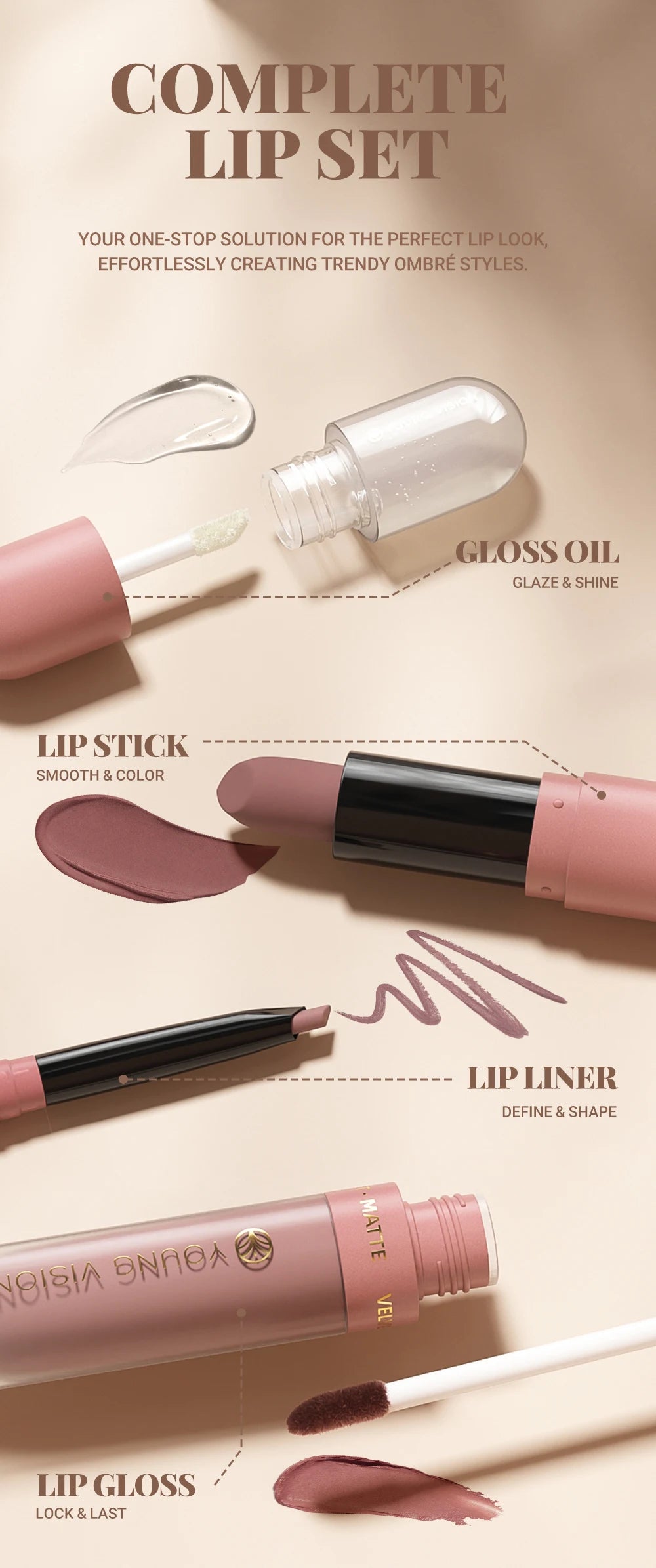 4pcs/10pcs/set Nude Lip Gloss Matte Velvet Lipstick Waterproof Long-lasting  Liquid Lipstick Women Moist Lip Tint