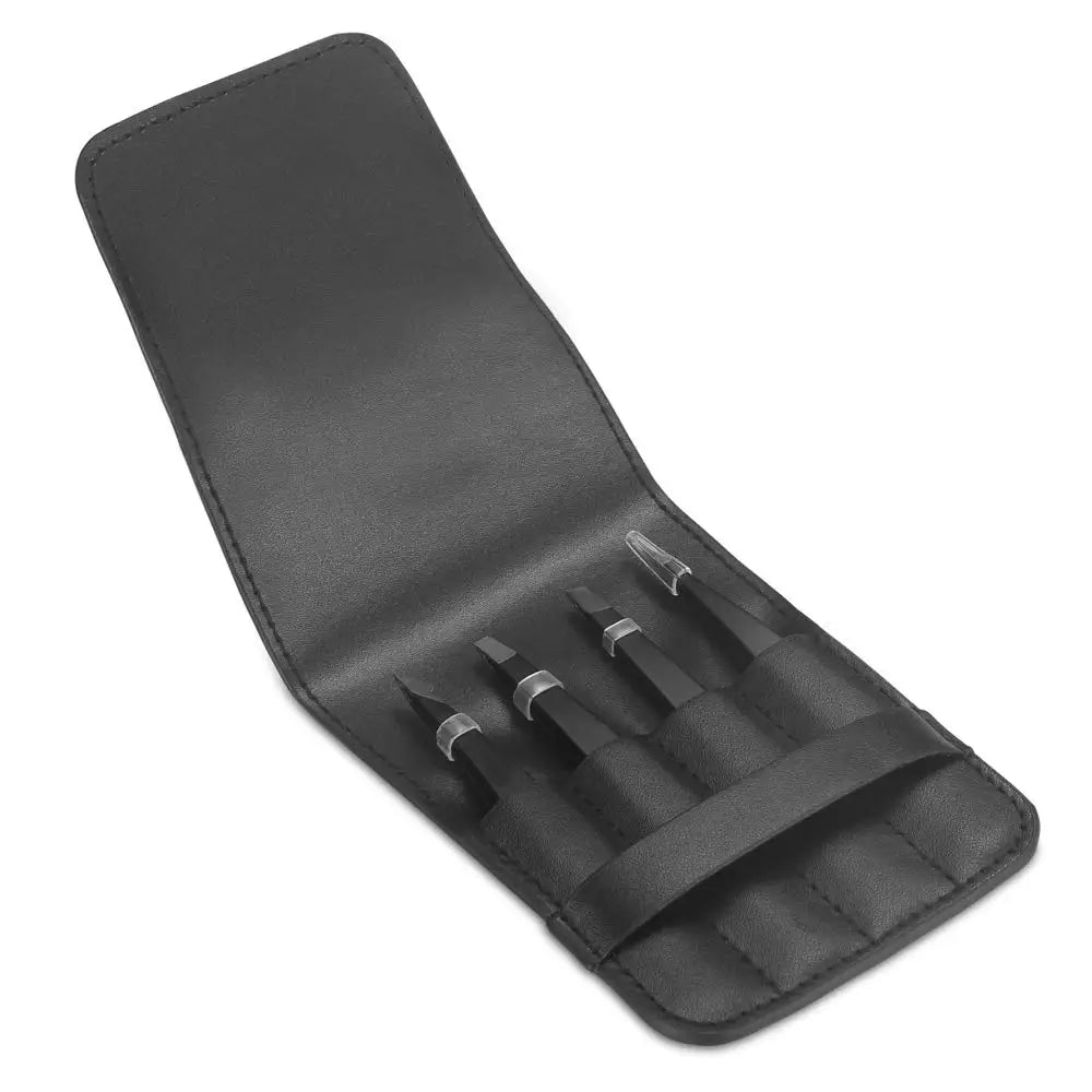 Professional Stainless Steel Eyelash & Eyebrow Grooming Tweezers Set 5-Piece Private Label with Slanted Tip Cheaper Shipping