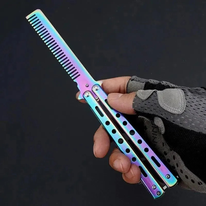 Butterfly Knife Comb, Foldable Comb, Stainless Steel Beard Brush, Salon Hair Styling Tool. Christmas, Halloween and Thanksgiving