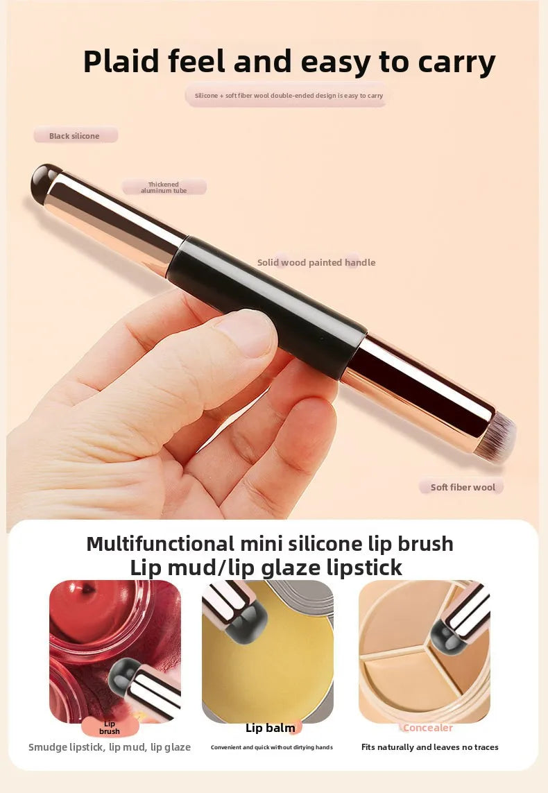 2 In 1 Silicone Lip Brush Concealer Brush Wooden Handle Lipstick Lip Balm Applicator with Cap Travel Makeup Brush Beauty Tools