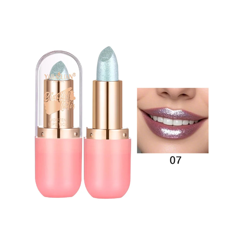 Metallic Violet Chameleon Lipstick Color Changing Matte Glitter Diamond Lipstick Waterproof Pearl Shine Lip Gloss Sexy Makeup