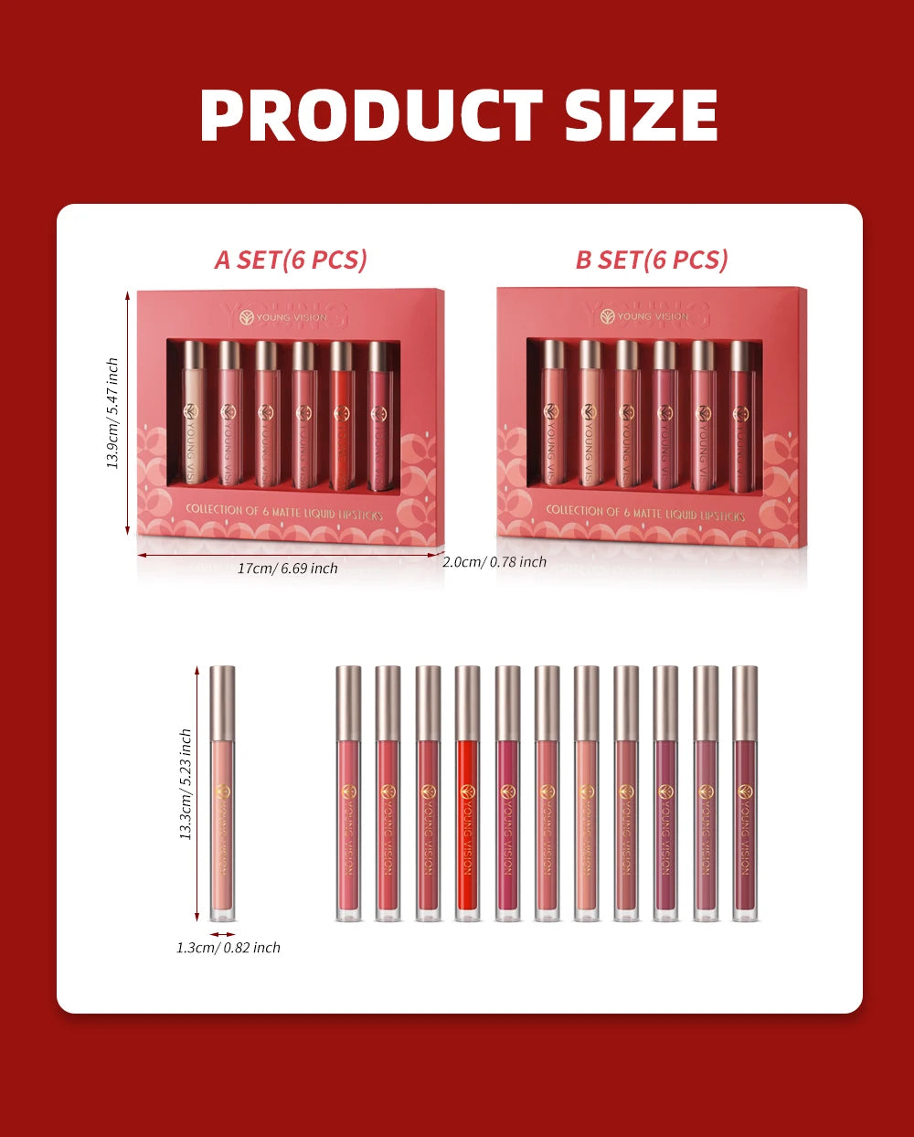 6pcs/pack lip gloss set, long-lasting non stick cup liquid lipstick velvet matte lip gloss