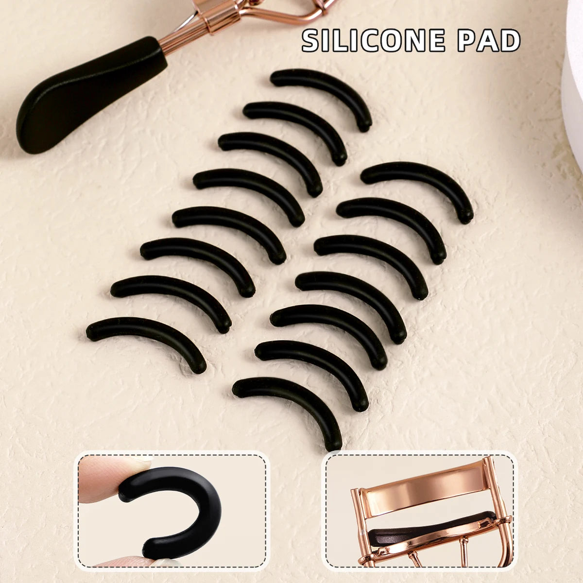 Portable Eyelash Curler with 15 Silicone Pads and Stainless Steel Eyelash Curler, Used for Eyelash Extensions and Curling Tools