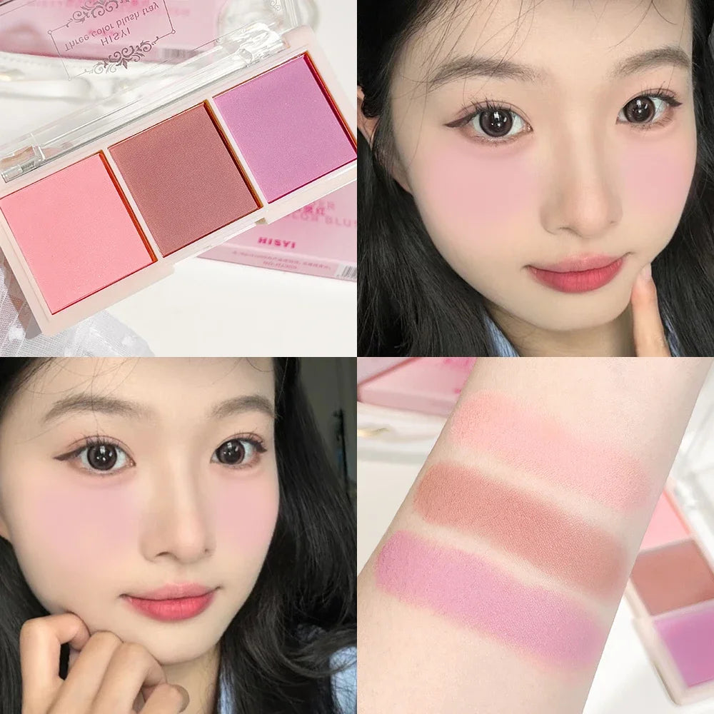 3-Color Cheek Red Plate Nude Makeup Natural Matte Milk Tea Orange Eye Shadow Makeup Lasting High Color Rendering Invisible