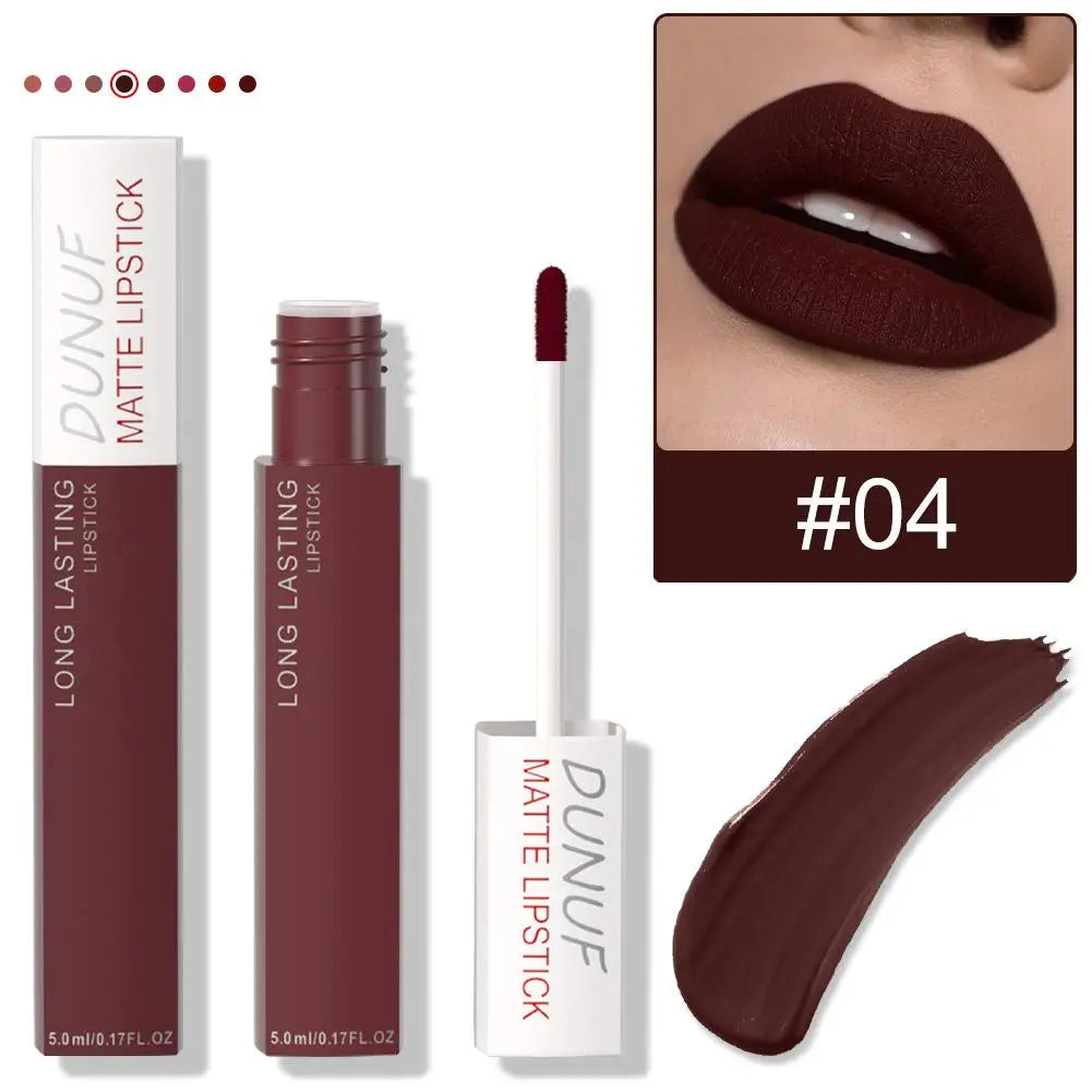 Non Stick Cup Liquid Lipstick Dark Purple Long Lasting Lip Gloss Matte Velvet Finish Resistant To Fading Waterproof Lip Cosmetic