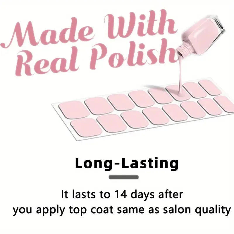 8 Sheets of Full-Wrap Nail Polish Strips, Pink Glitter Self-Adhesive Gel Nail Stickers, Suitable for Women's DIY Home Use Nail Art Supplies and Nail Kits