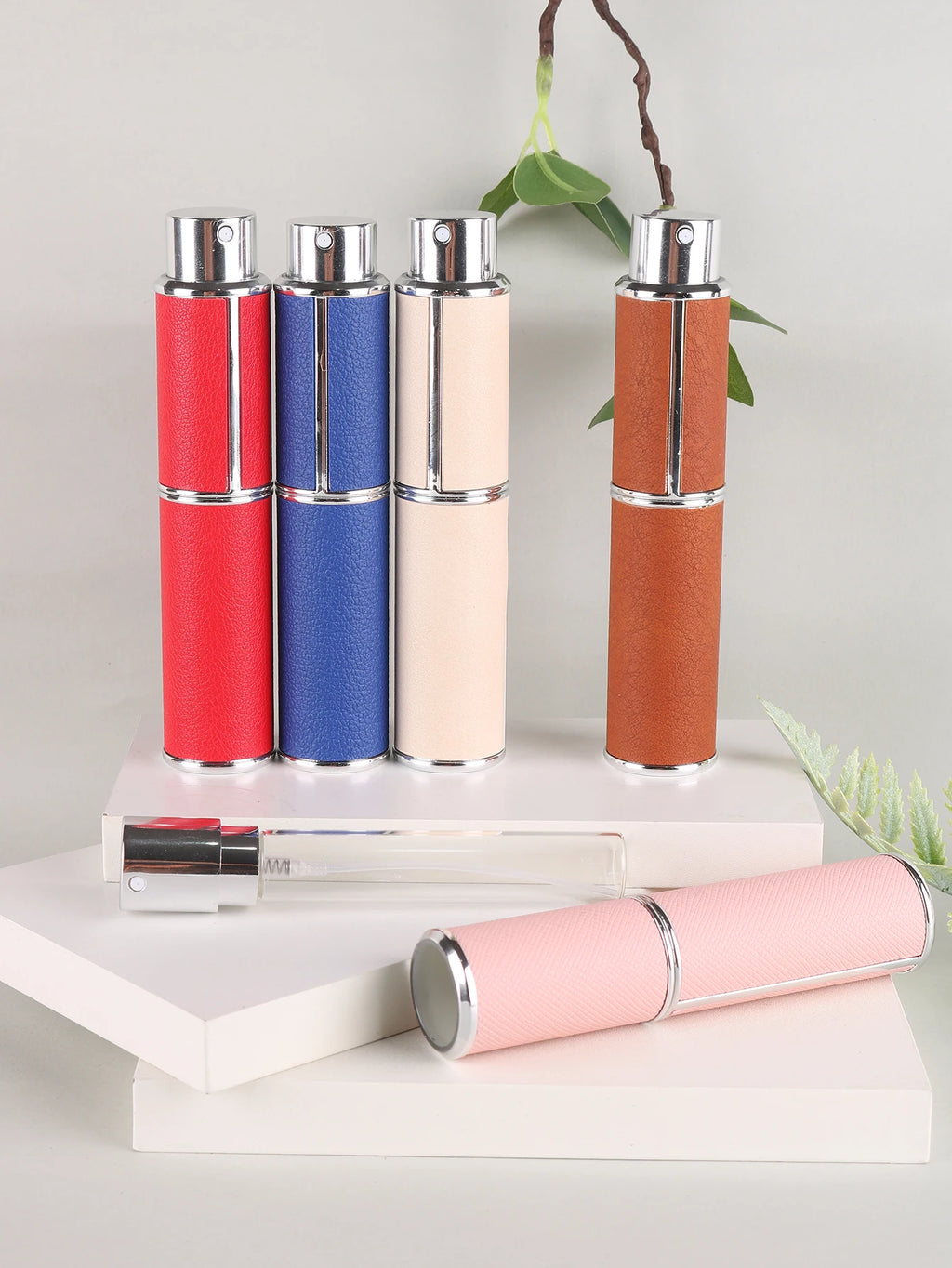 10ml rotary leather perfume bottle, empty refillable travel container, empty cologne bottle, portable spray bottle, pocket size
