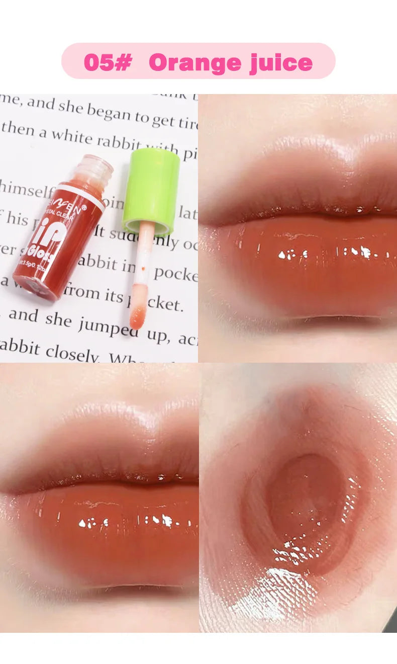 6 Pieces Glass Mirror Lip Gloss Set Hydrating Lightweight Lip Balm Glossy Shimmer Sheer Tint Peach Cherry Pink