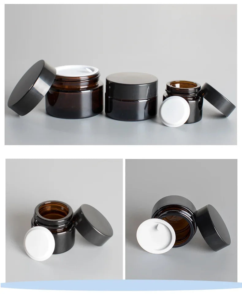 10pcs 5g-50g Amber Brown Glass Cosmetic Jar Face Cream Bottles Portable Travel Face Cream Cosmetic Container Accessories