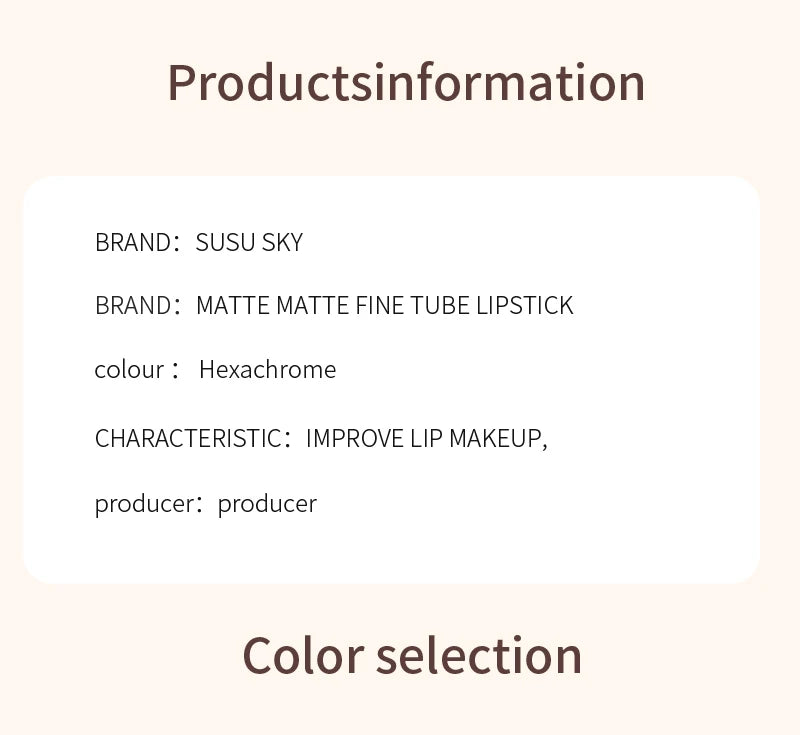 TX010 Thin Tube Matte Lipstick Waterproof Sweatproof Long-Lasting Makeup Resistant Dual Use on Lips And Cheeks