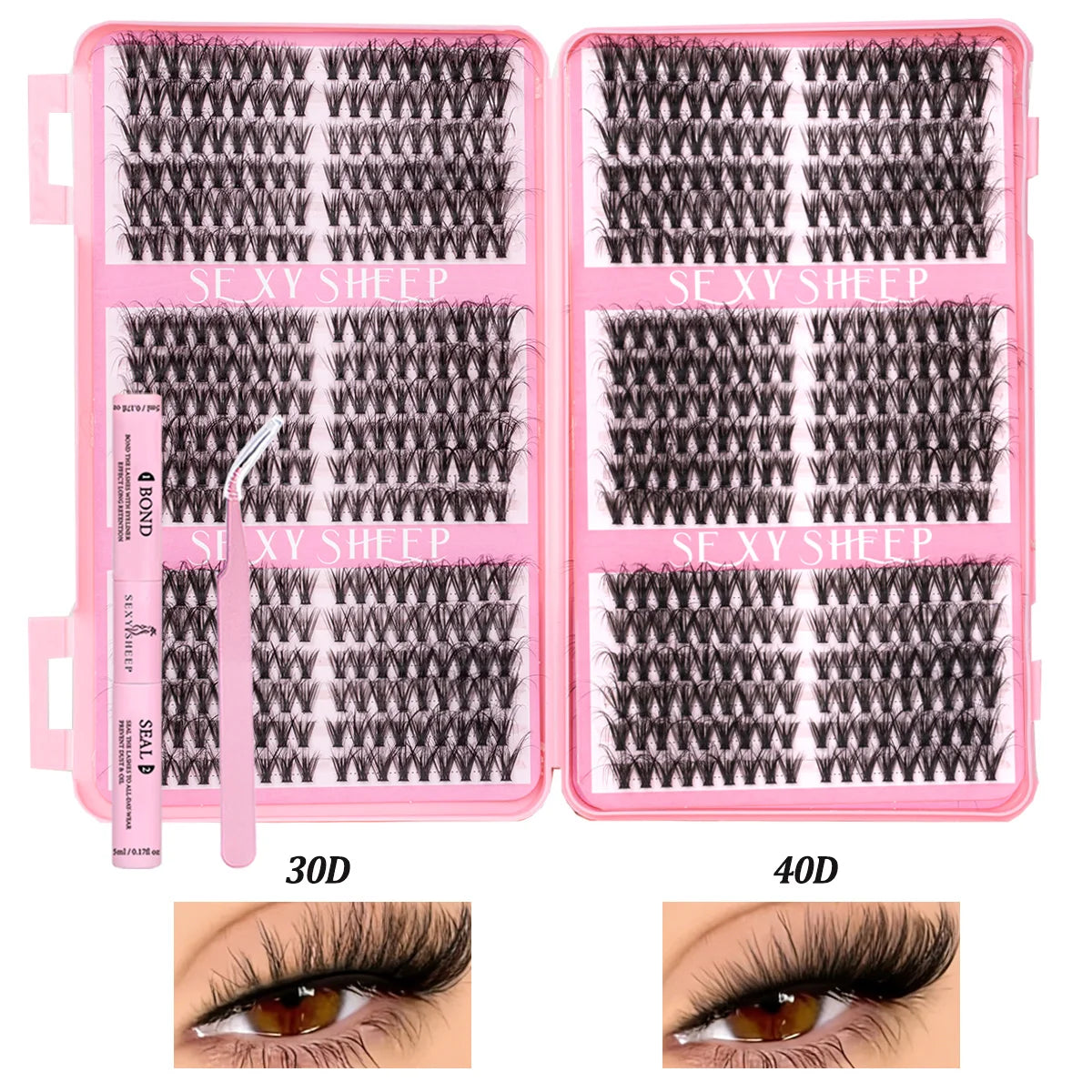 Lash Clusters Kit Cat Lashes with Lash Bond & Seal Cluster Eyelash Extensions Mix Styles Eyelash Clusters Kit DIY at Home Makeup