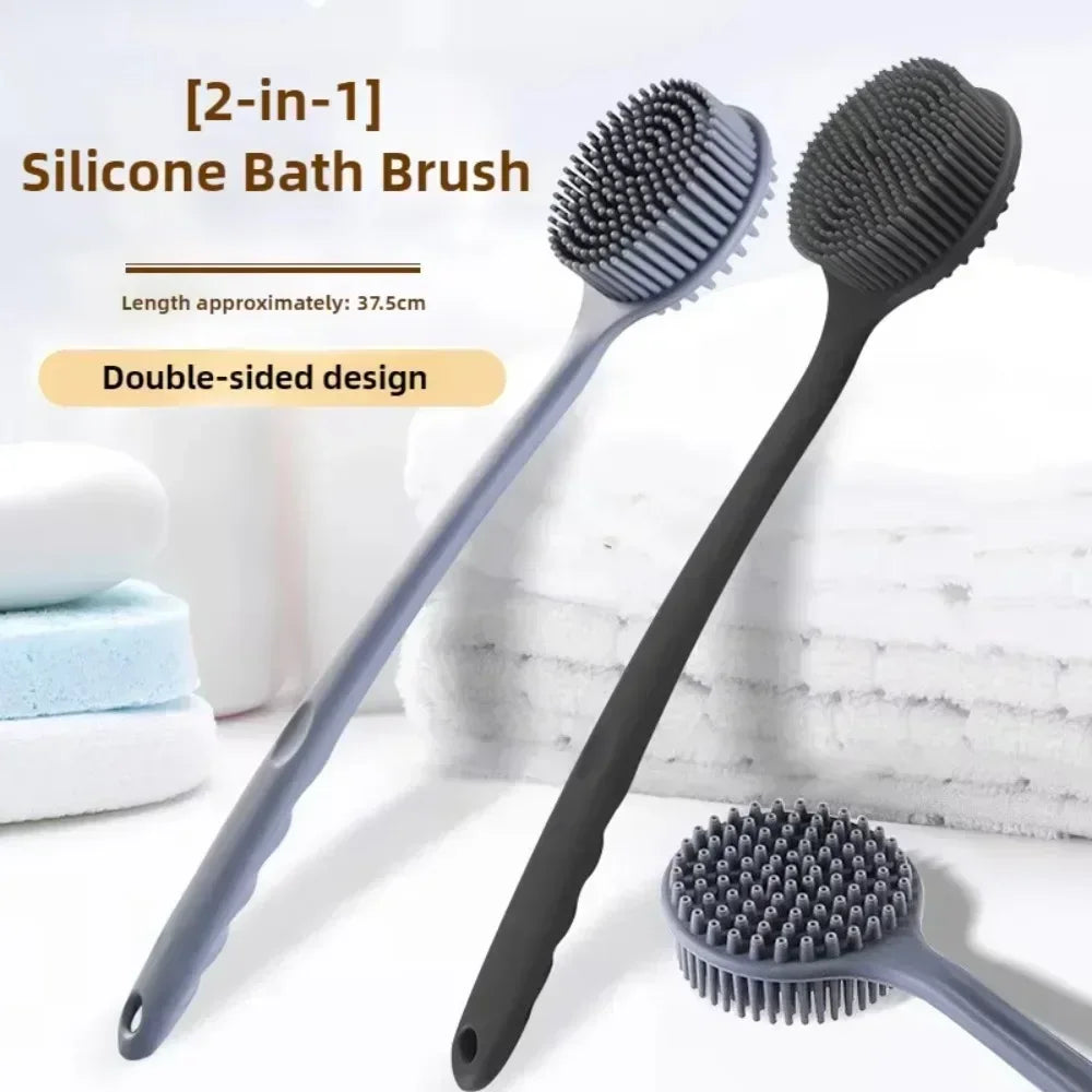 Silicone Long Handle Shower Brush Soft Haired Lazy Bath Tools Back Scrubber Sponge Exfoliating Skin Massager Bathroom Tools