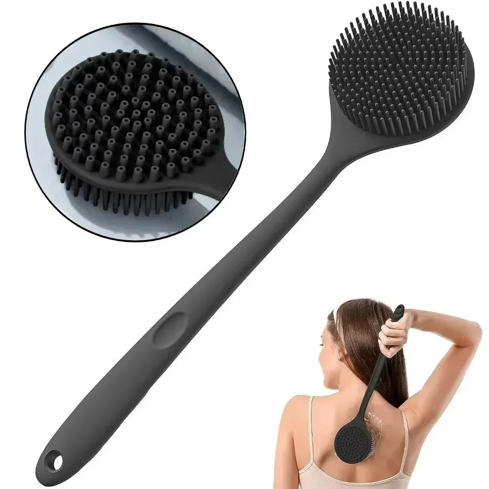 Silicone Long Handle Shower Brush Soft Haired Lazy Bath Tools Back Scrubber Sponge Exfoliating Skin Massager Bathroom Tools