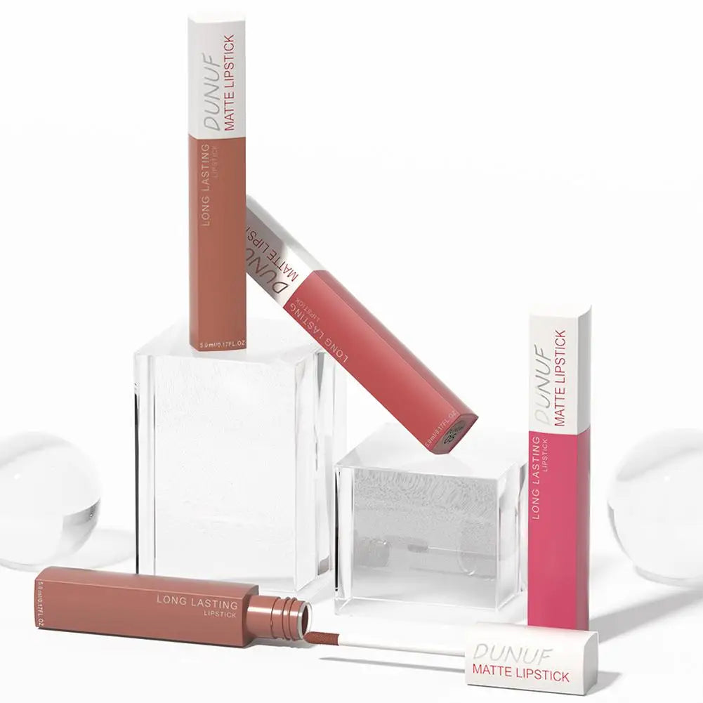 Non Stick Cup Liquid Lipstick Dark Purple Long Lasting Lip Gloss Matte Velvet Finish Resistant To Fading Waterproof Lip Cosmetic