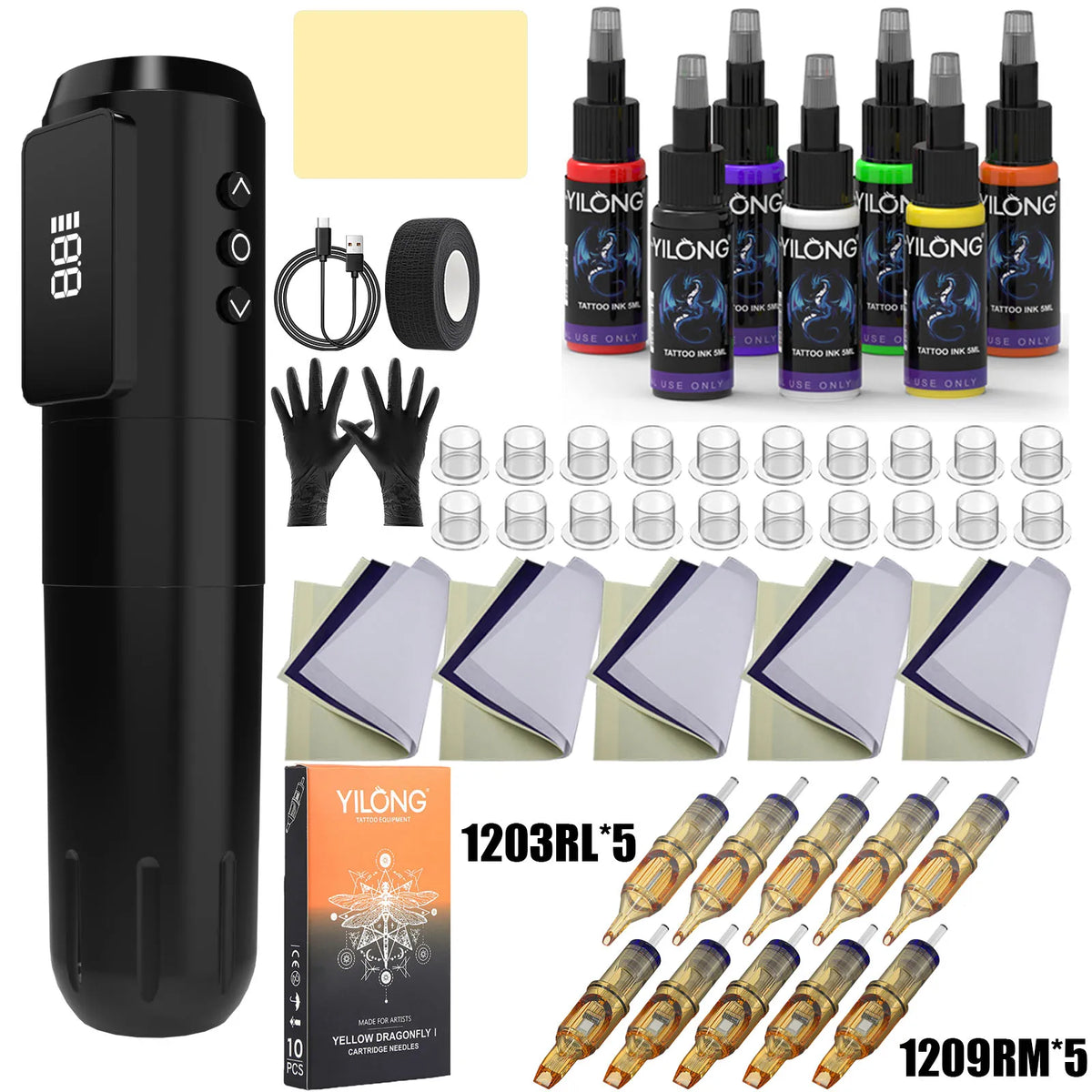 YILONG Wireless Tattoo Gun Kit With 1600MAH Power and LED Screen 3.5MM Stroke Rotary Tattoo Machine Pen Set for Tattoo Beginners